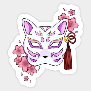 Cherry Blossom Fox Pink Mask - A Playful and Elegant Design Sticker